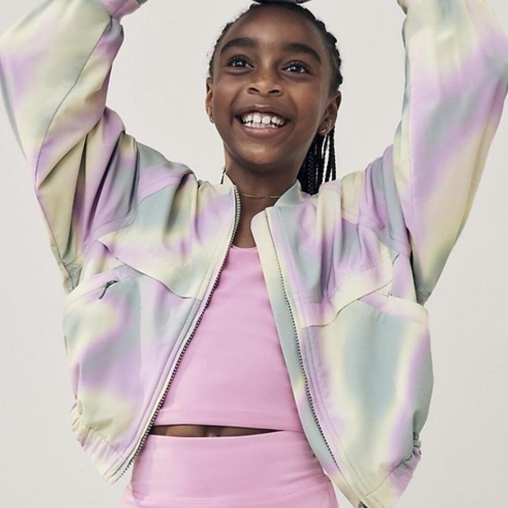 Athleta Girl Gap Collab Lily Pond Yellow Lined Bomber jacket size XXL 16, zip